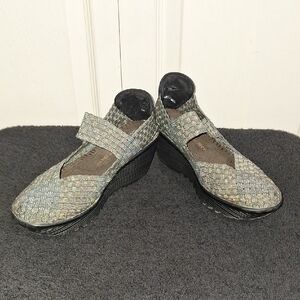 bernie mev. Gold /Silver Stretch Woven Slip On Platform Wedge Shoes-38